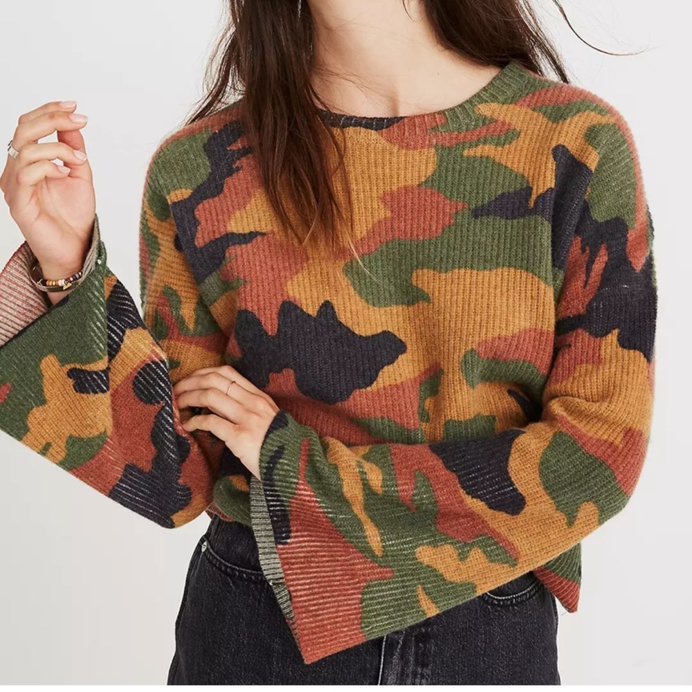 Madewell Cottontail Camo Wide-Sleeve Sweater | size S